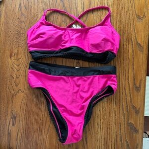 Cupshe Hot Pink and Black Bikini Set